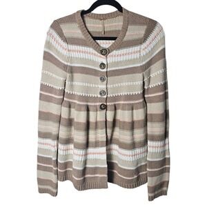Free People S Beige Pink Cardigan Sweater Button Up Long Sleeve Beachy Cottage‎